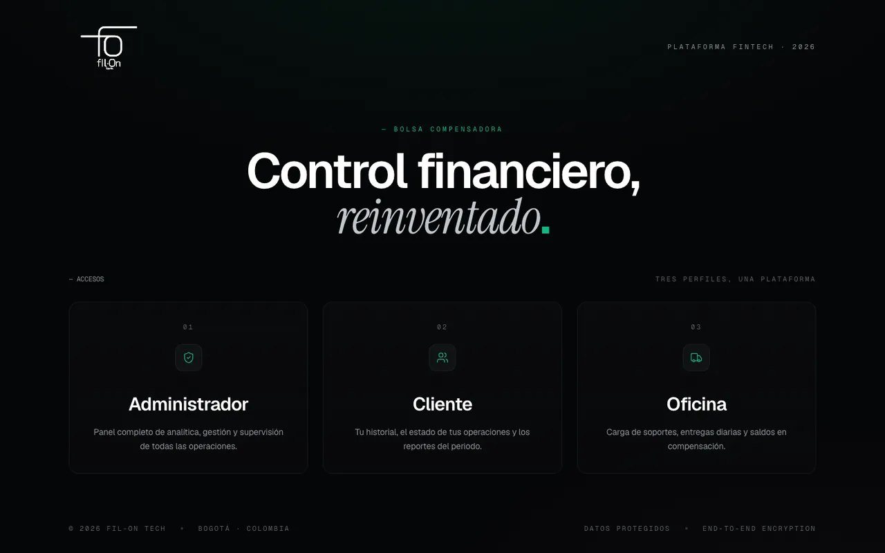 Fil-On Tech · plataforma financiera, pantalla real