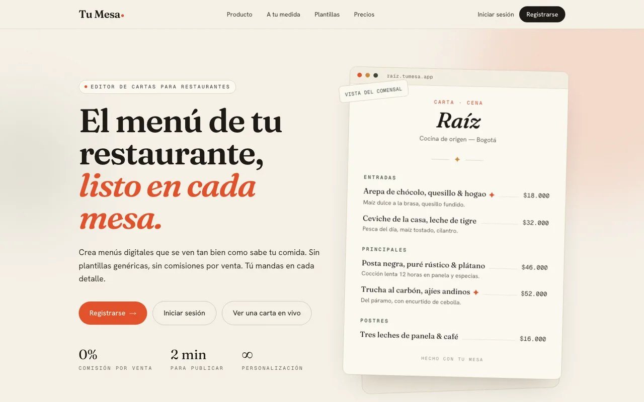 Editor de cartas para restaurantes, pantalla real